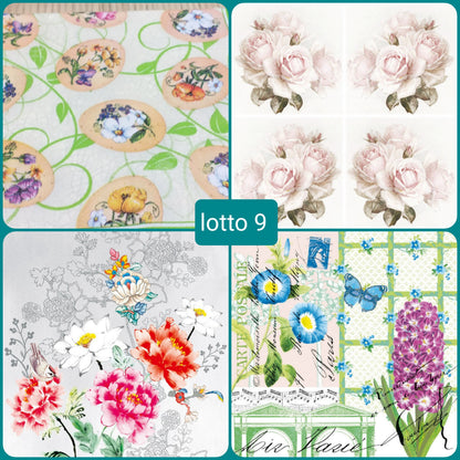 offerta lotto 9 roselline fiori primavera uova e ovetti violette margherite tovaglioli carta decoupage Pasquale
