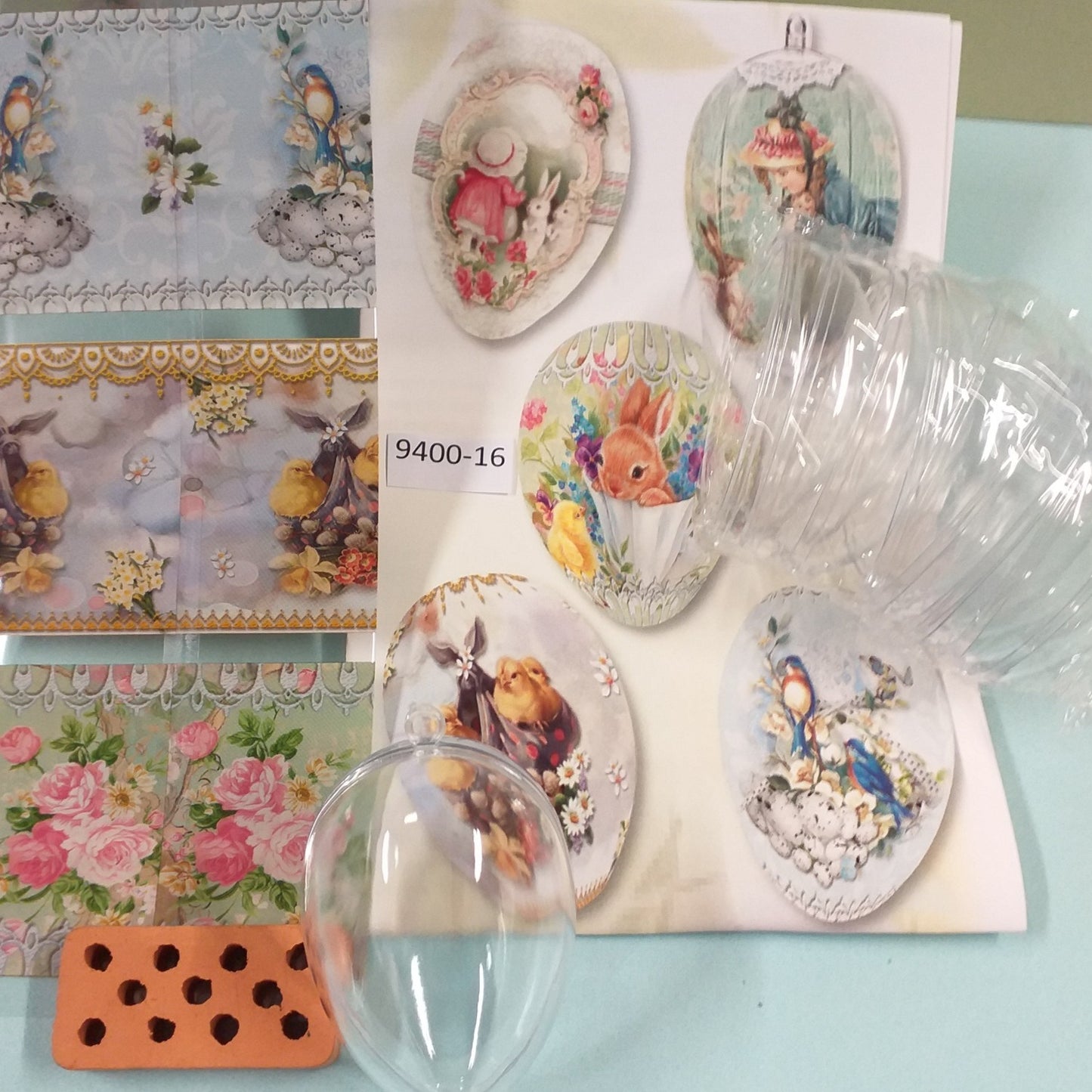 kit ovetti e uccellini pulcini fiori assortimento romantica gioiosa Pasqua figurine tubolari fascette di pellicola termoretraibile trasferibili découpage termomodellabile di uova Pasquali in plastica vetro plexiglass acrilico ceramica di gallina cera