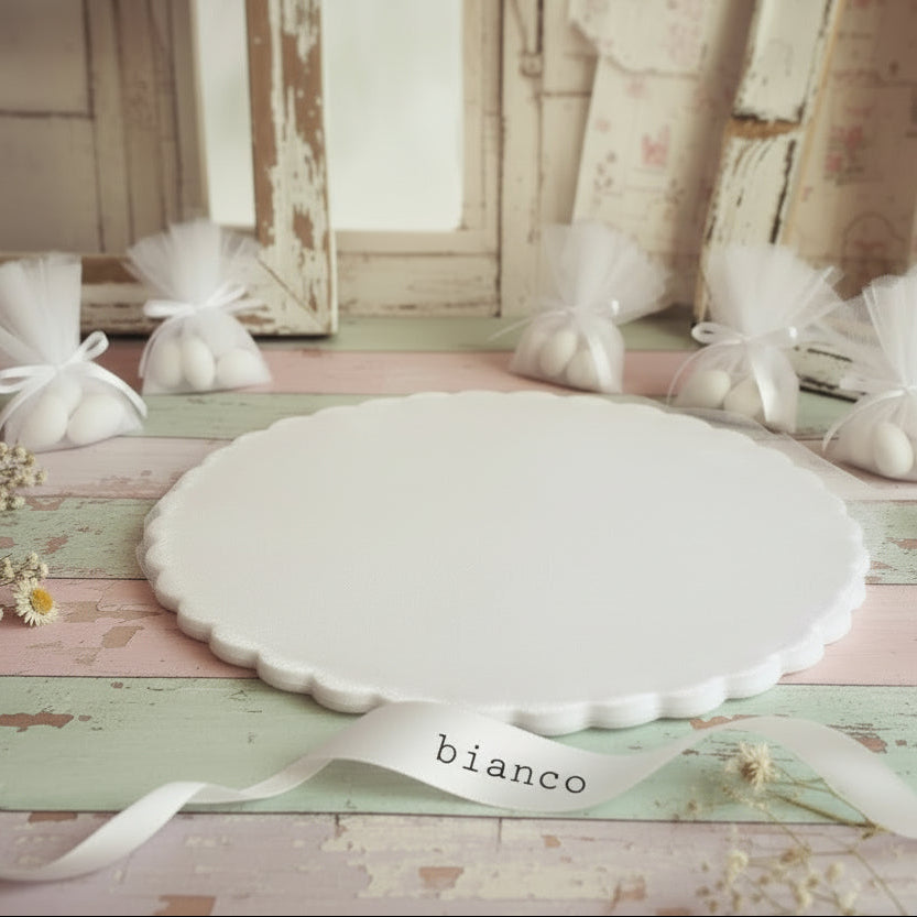 bianco tulle bomboniere fai da te rotondo velo organza veletti centrini per confezionare confetti cerchi smerlati ad uso hobbistica lavoretti creativi bambole cucito