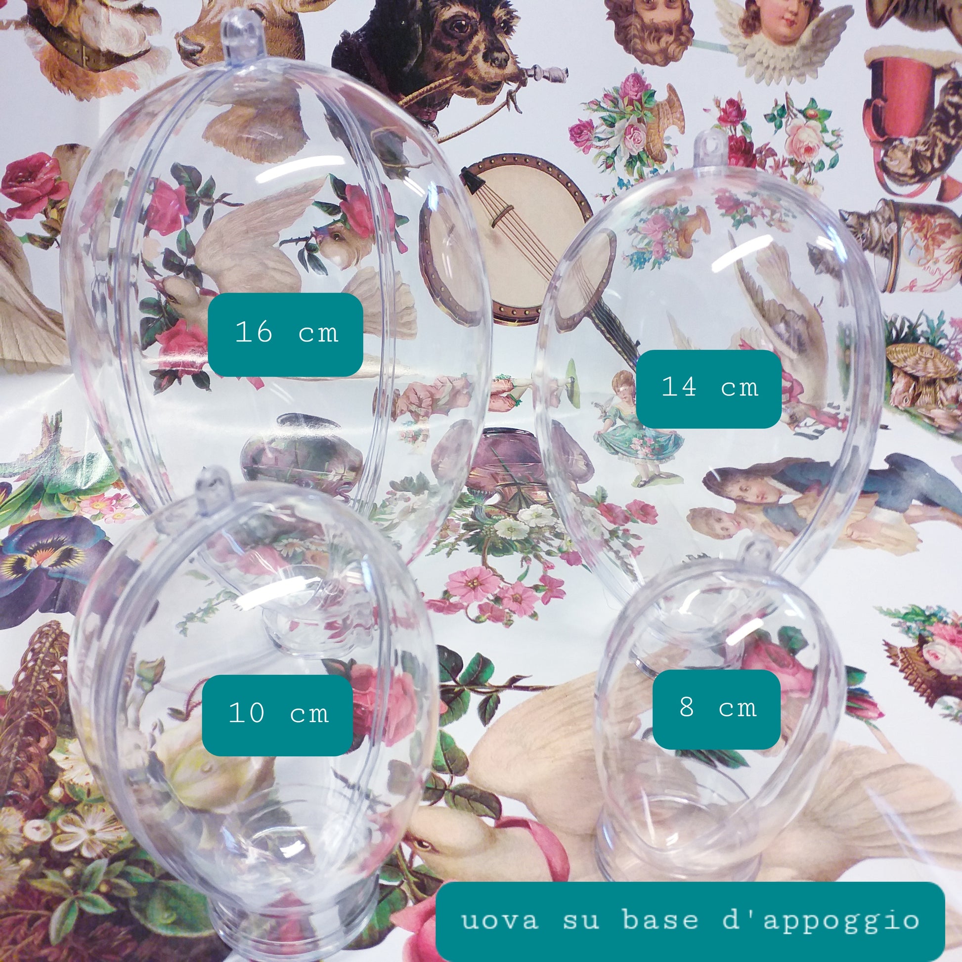 8, 10, 14, 16 cm uova di plastica plexiglass trasparenti apribili divisibili uso confezioni pasquali decorazioni pasticceria hobbistica decoupage