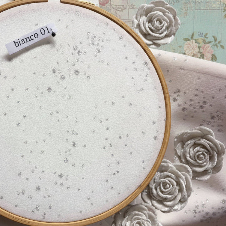 bianco neve 01 Stafil velluto decorativo vetrinistica hobbistica fai da te bambole di stoffa con brillantini glitter ad uso creare decorazioni albero Natale