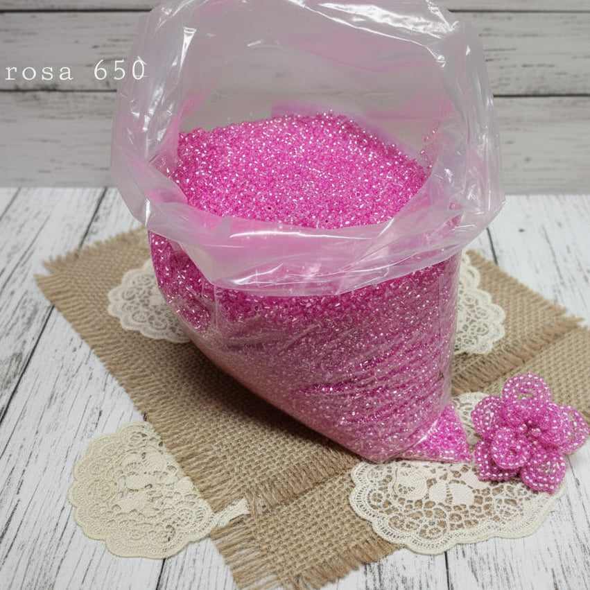 rosa 650 vendita 500 grammi 1 chilogrammo sfuse a peso perline di vetro colorate hobby rocailles perle conteria tipo veneziano uso creazioni fiori bonsai bigiotteria