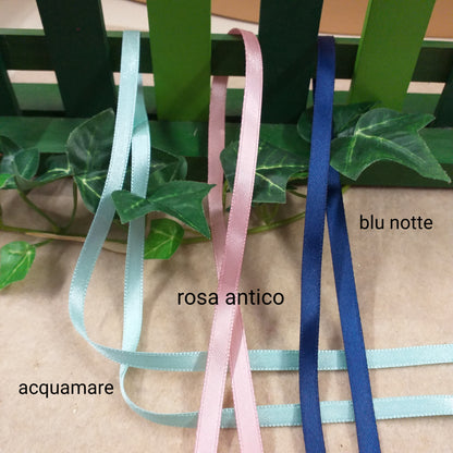 acquamare blu notte rosa antico vendita al metro nastro doppio raso made in Italy colori speciali uso confezionare bomboniere fai da te pacchi regalo hobbistica come passamaneria packaging vetrinistica