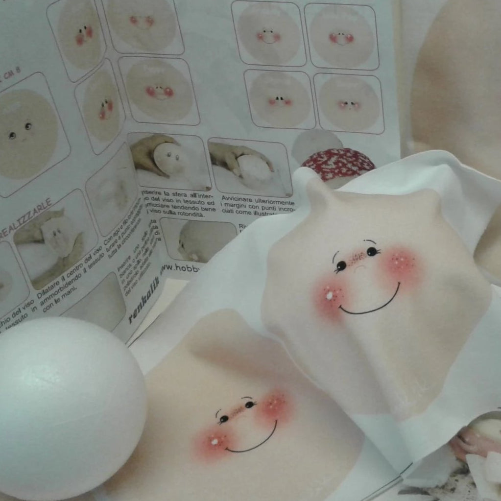 come creare cucito creativo visi stampati tessuto Renkalik di maglina elastica toile bambole pigottine