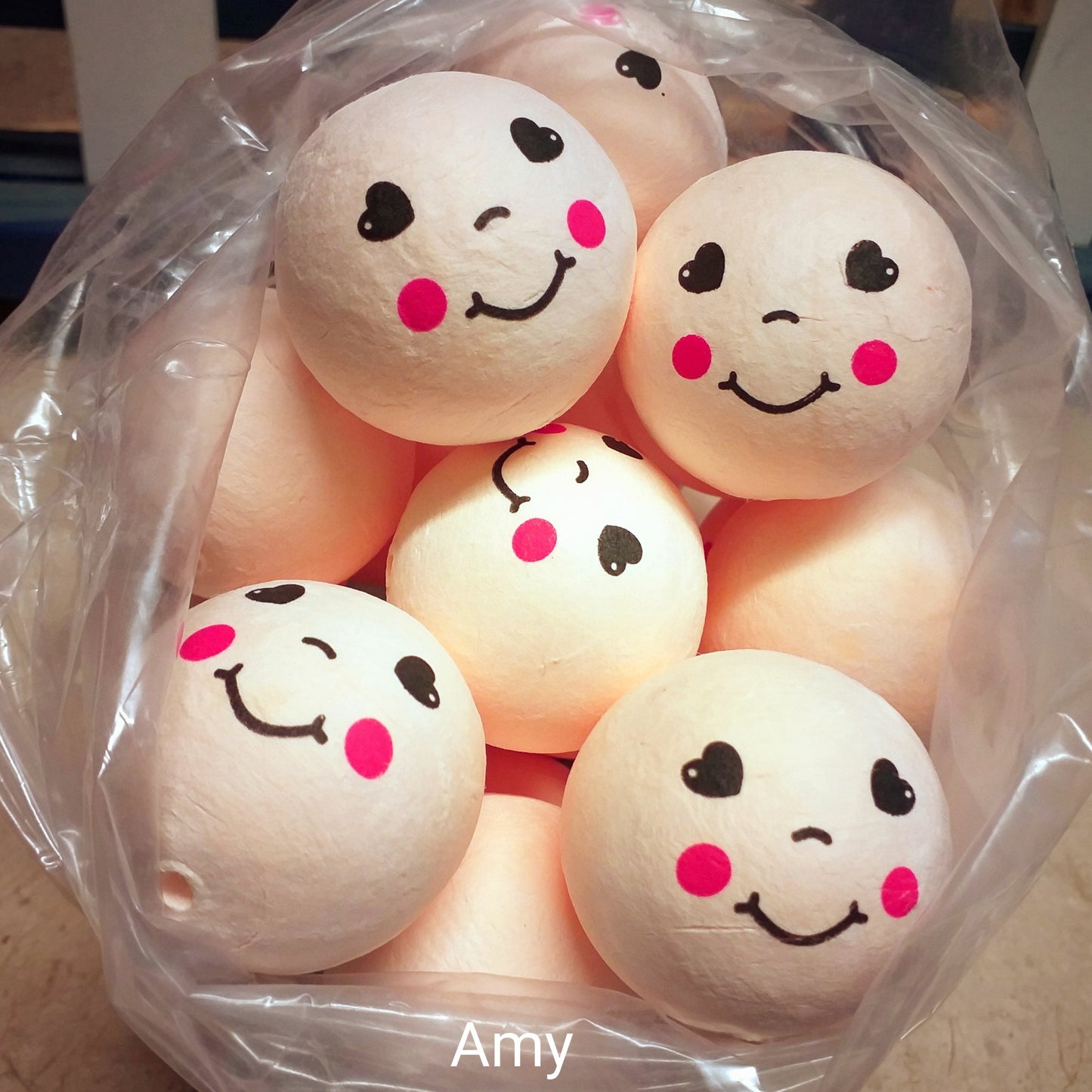Amy stock visi di testine con faccine dipinte stampate disegnate su ovatta tinta carne uso per fofuchas fommy bambole gomma crepla angioletti natalizi fatine angeli bomboniere bamboline pigottine di stoffa pezza accessori hobby creativi fai da te